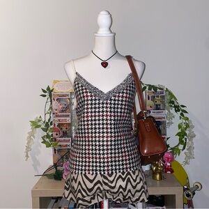 Zara basics 90s vintage checkered whimsical bohemian houndstooth cami top